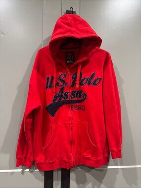 US Polo Assn Embroidered Full Zip Hoodie Red XXL